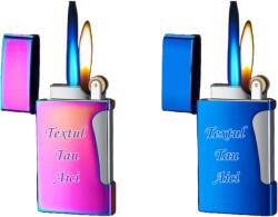  Bricheta Metalica Double Flame, Personalizata cu Textul Tau, Reincarcabila Cu Gaz, Cu Capac, Antivant, 7 Cm Bricheta