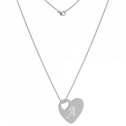  Lant Argint 925, 70 Cm si Charm Inima Argint 925, Gravat Litera Ta - Litera: I