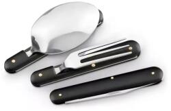 Set 3 tacamuri pliabile, lingura, furculita, cutit, otel inoxidabil, 17 cm, negru, husa Tacam