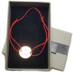  Bratara rosie cu banut argintiu personalizata cu textul tau