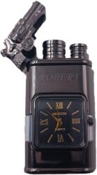  Bricheta Model Pistol cu Ceas, Antivant, cu Flacara Dubla, Gravata cu Textul Tau Bricheta