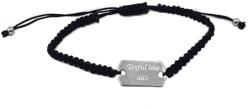  Bratara ajustabila cu snur negru si placuta gravata personalizata cu textul tau