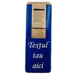  Bricheta Metalica Gravata, Personalizata cu Textul Tau, Gaz, Antivant, Reincarcabila, Albastra, Cutie Bricheta