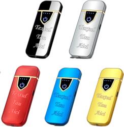  Bricheta Electronica cu Incarcare USB, Personalizata cu Textul Tau, Buton cu Lumina, Cu Senzor De Amprenta, 7 cm Bricheta