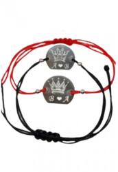  Set de 2 bratari negru si rosu personalizat cu initiale pentru cupluri "King" si "Queen