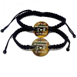  Set de 2 bratari impletite negre personalizat cu initiale si data cu mesaj