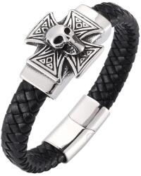 Predator Q1 bőr karkötő - kereszt/koponya PD0276 - 20, 5 cm (15482)