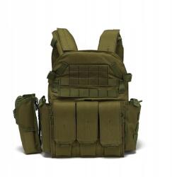  Airsoft/Outdoor taktikai mellény, Oxford Fabric 600D, állítható, olíva zöld (V14)