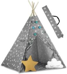 Nukido Cort de joaca pentru copii cu lumini si 2 pernite Nukido 120 x 120 x 165 cm - Gri cu stelute (740120)