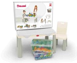 DOLONI Masă și scaun pentru copii cu covoraș de joacă + 2 seturi de construcție - gri (04660/10)