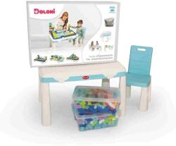 DOLONI Masă și scaun pentru copii cu covoraș de joacă + 2 seturi de construcție - turcoaz (04660/7)