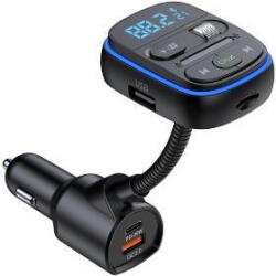 Sencor Modulator FM SWM 6000 Auto Bluetooth 5.3, Încărcător Rapid USB-C PD 30W + QC 3.0 18W, MicroSD, Bass Boost, Voltmetru, 7 culori LED (SWM 6000)