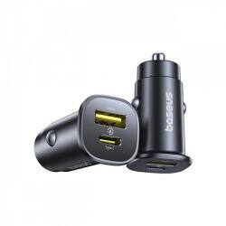 Baseus GoTrip autós töltő, 30W, 3A, 1 x USB-A - 1 x USB-C, fekete