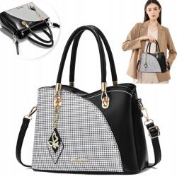  Női Kézitáska Kétszínű Válltáska Klasszikus Pu Bőr Ajándék Kockás+fekete (ROG3199102)