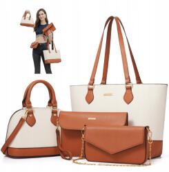  Barna Női Kézitáska Szett 4IN1 Elegáns Válltáska Borítéktáska (NeonNinjaX3230)