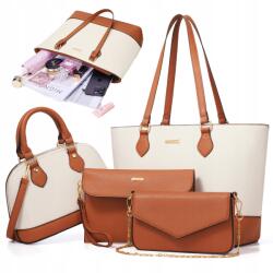  Női Pénztárca És Kézitáska Válltáska Tote Bags 4IN1 Barna-fehér