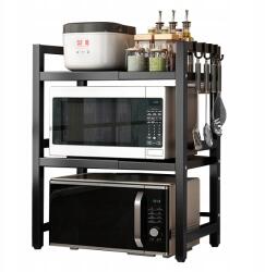  Mikrohullámú Sütő Polc - Kihúzható, Fém, 6 Akasztóval, Fekete (250109XF18)