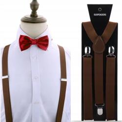 DKM Hosszú, széles, erős, masszív csatos elegáns barna nadrágtartó (SZ1S)