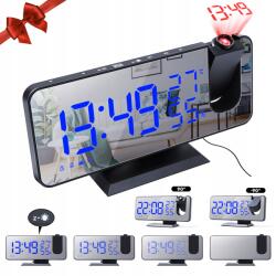 DMX Óra Ébresztőóra Elektronikus Led projektor Tükör Hőmérő 4in1 Fekete (dmx813041432)