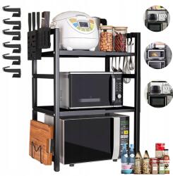  Polc Mikrohullámú Sütő Állvány 6 Akasztóval Konyhai Rendszerező Polc 3SZINT (250109XF18-3)