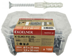 Koelner - Rawlplug Ipari kivitelű műanyag tipli 5x25mm faforgácslap csavarral 3, 5x30mm