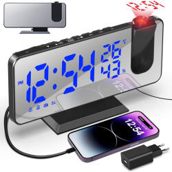  Ébresztőóra Digitális Óra Mennyezeti Projektor Fali Hőmérő Led Tükör (231024XF02-2)
