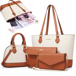 Női Kézitáska Szett 4IN1 Boríték Válltáska Elegáns Fehér+barna (YB3198068)