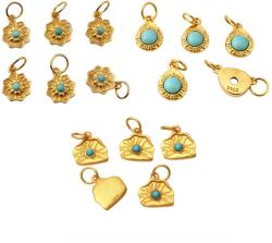  Charm Turcoaz 12-13 x 7-10 x 2-4 mm Argint 925 Aurit - 1 Buc