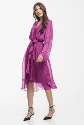 SHOPIKA Rochie eleganta din matase si vascoza, petrecuta, cu maneci vaporoase si croiala asimetrica, mov zmeura Talie unica