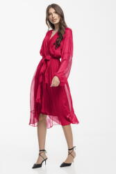 SHOPIKA Rochie eleganta din matase si vascoza, petrecuta, cu maneci vaporoase si croiala asimetrica, fucsia inchis Talie unica