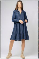 SHOPIKA Rochie dama denim cu guler si croi lejer cu volane din bumbac Talie unica