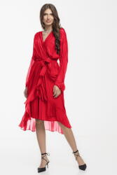 SHOPIKA Rochie eleganta din matase si vascoza, petrecuta, cu maneci vaporoase si croiala asimetrica, rosie Talie unica