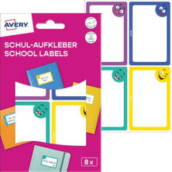 Avery Zweckform Füzetcímke, 68x46 mm, kézzel írható, AVERY ZWECKFORM, vicces, 8 címke/csomag (AYSCHOOL8S) - officepantry