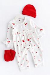 SuperBaby Set caciulita, manusi si salopeta pentru bebelusi cirese - BYMURAT