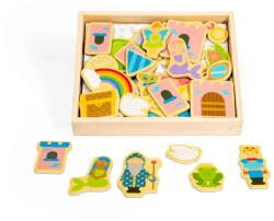 BigJigs Toys Set magnetic din lemn Fantasy cu 35 piese pentru joc creativ (BJ271)