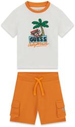 Guess Комплект бяла тениска и къси оранжеви карго панталони за мини момче Guess