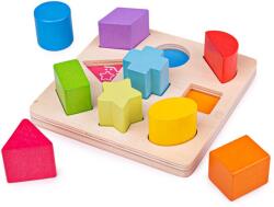 BigJigs Toys Joc de sortare forme din lemn pentru copii, 9 piese colorate (BB092)