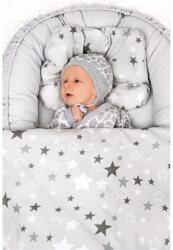 New Baby luxus babafészek paplannal és párnával - fehér alapon szürke csillag mintával