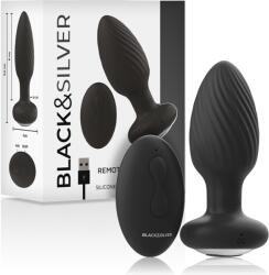 Black & Silver Plug anal rotativ Black & Silver Wells, silicon, telecomandă, vibrații + rotație, IPX6, reîncărcabil (D-234784)