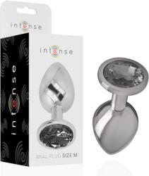 Intense Plug anal Intense M, metal, cristal negru, 8 cm, Ø 3.3 cm, neted, efect temperatură (D-234372)