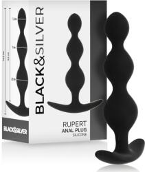 Black & Silver Lanț anal Black & Silver Rupert, 5 bile, silicon, 10 cm, flexibil, începători, bază siguranță (D-234774)