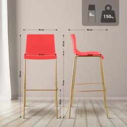 CLP 2 db Hoover műanyag bárszék készlet, 4 méteres arany, piros (327601)