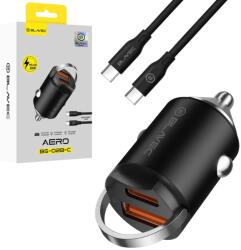 Blavec Autós töltő BS-02B-C Aero - USB + Type C - QC 3.0 18W PD 30W Type C - Type C kábellel (CCBS02BCA-UCB) fekete - smartdiszkont