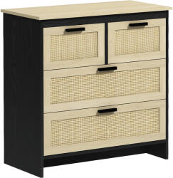 HOMCOM Comodă 4 Sertare, Mobilier Sufragerie/Dormitor, PAL și Ratan, 80x38x80cm, Negru/Lemn Natural | Aosom Romania (831-667V00ND) Comoda