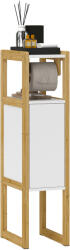 HomCom Mobilier de Baie cu Suport pentru Hârtie Igienică, Dulap și Raft, Dulap Compact din Bambus, 20x33x80 cm, Alb | Aosom Romania (834-689V00WT)