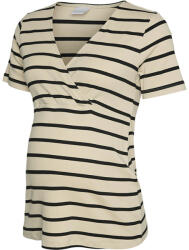 Mamalicious Tricou gravide mânecă scurtă, alaptare, crem cu dungi dungat (14BA82)
