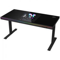 LORGAR Birou gaming LORGAR DESK ELITE 90, sticla calita, ajustare electrica inaltime 720-1160 mm, dimensiuni 1405x680 mm, incarcare wireless 15W, iluminare RGB (Negru) (LRG-DE90G)