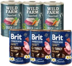 Brit Premium by Nature Junior - пуйка с черен дроб 3x400г + Wild Farm Superfood - патица 3x400г