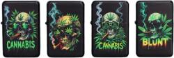 Gentelo benzines öngyújtó - fekete, koponyás, marihuána levél és füst mintás kivitel - 24 db / tálca (DM-3-1055-egész tálca)