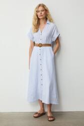 MEDICINE kiszélesedő ruha lenvászonnal - kék S